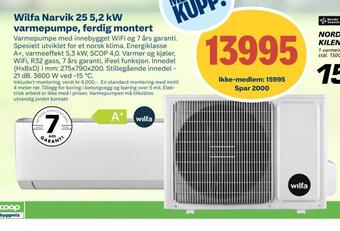 Coop Byggmix Wilfa narvik 25 5,2 kw varmepumpe, ferdig montert tilbud