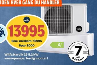 Obs Bygg Wilfa narvik 25 5,2 kw varmepumpe, ferdig montert tilbud