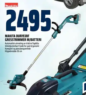 Obs Bygg Makita dur193rf gresstrimmer m/batteri tilbud