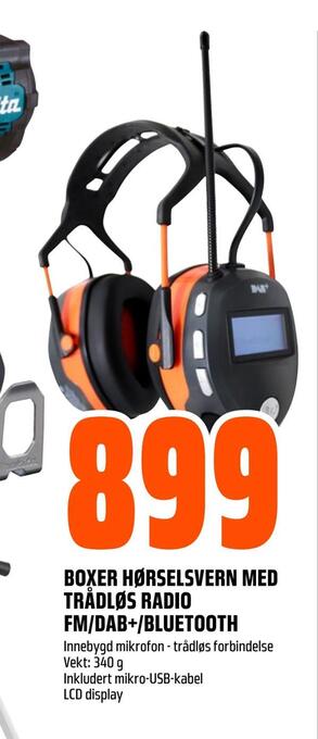 Boxer hørselsvern med trådløs radio fm/dab+/bluetooth