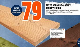 Obs Bygg 26x115 varmebehandlet terrassebord tilbud