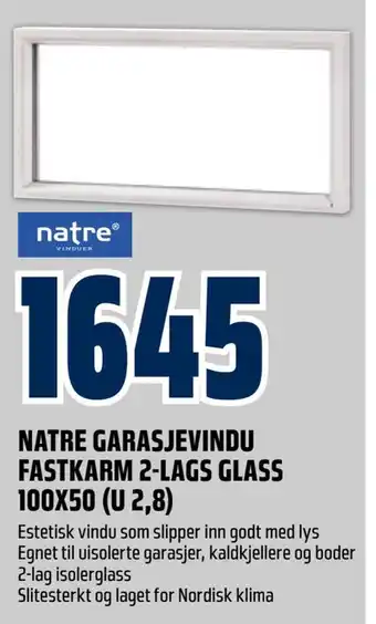 Obs Bygg Natre garasjevindu fastkarm 2-lags glass 100x50 (u 2,8) tilbud