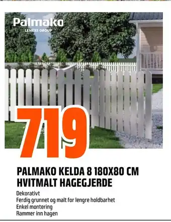 Obs Bygg Palmako kelda 8 180x80 cm hvitmalt hagegjerde tilbud