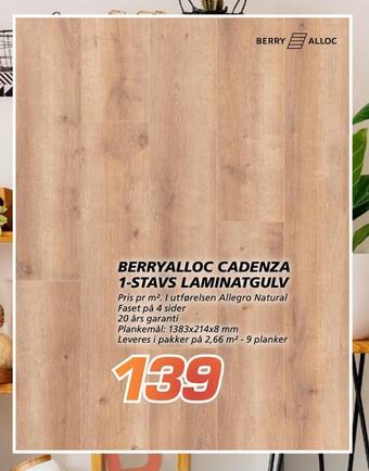 Coop Byggmix Berryalloc cadenza 1-stavs laminatgulv tilbud