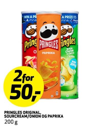 Bunnpris Pringles original, sourcream/onion og paprika tilbud