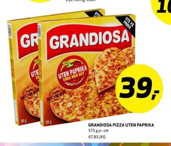 Bunnpris Grandiosa pizza uten paprika tilbud