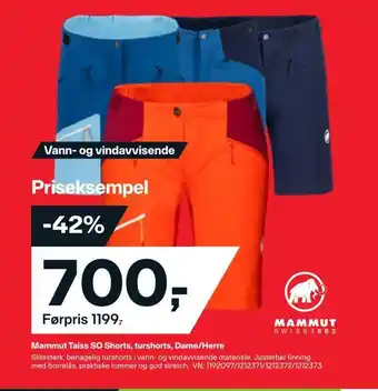 XXL Sport Mammut taiss so shorts, turshorts, dame/herre tilbud