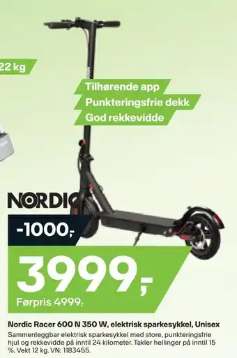 XXL Sport Nordic racer 600 n 350 w, elektrisk sparkesykkel, unisex tilbud