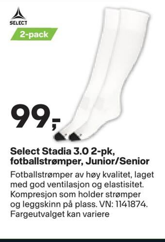 XXL Sport Select stadia 3,0 2-pk, fotballstrømper, junior/senior tilbud