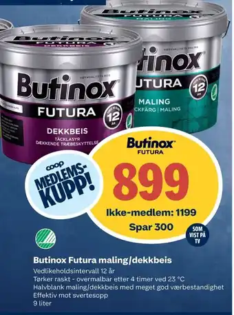 Coop Obs Butinox Butinox Futura maling/dekkbeis tilbud