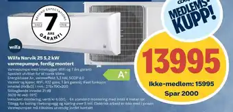 Coop Obs Wilfa Narvik 25 5,2 kW varmepumpe, ferdig montert tilbud