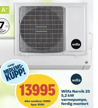 Coop Byggmix Wilfa Narvik 25 5,2 kW varmepumpe, ferdig montert tilbud