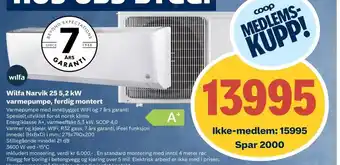 Obs Bygg Wilfa Narvik 25 5,2 kW varmepumpe, ferdig montert tilbud