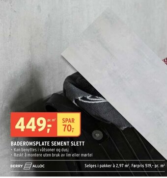Montér BADEROMSPLATE SEMENT SLETT tilbud