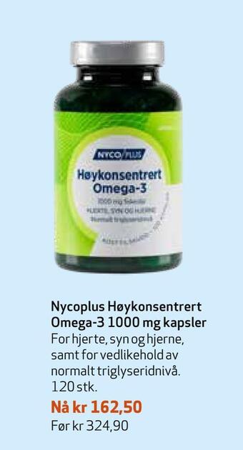 Apotek 1 Nycoplus høykonsentrert omega-3 1000 mg kapsler tilbud