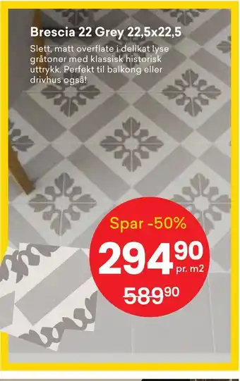 Right Price Tiles Brescia 22 grey 22,5x22,5 tilbud