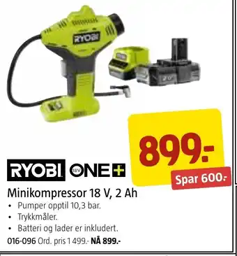 Jula RYOBI ONE+ Minikompressor 18 V, 2 Ah tilbud