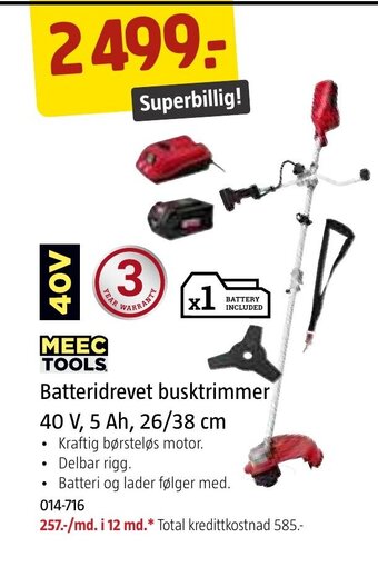 Jula MEEC TOOLS Batteridrevet busktrimmer 40 V.5 Ah, 26/38 cm tilbud
