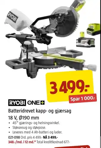 Jula RYOBI ONE+ Batteridrevet kapp- og gjærsag 18 V, ø190 mm tilbud