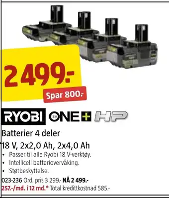 Jula Batterier 4 deler 18 V,2x2, 0 Ah,2x4, 0 Ah tilbud