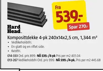 Jula Hard Head Komposittdekke 4-pk 240x14x2,5 cm, 1,344 m² tilbud
