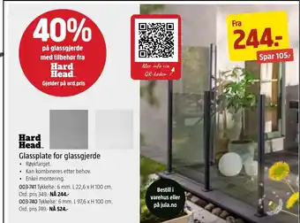 Jula Hard Head Glassplate for glassgjerde tilbud