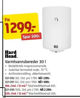 Jula Hard Head Varmtvannsbereder 30 l tilbud