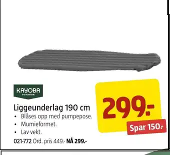 Jula KAYOBA Liggeunderlag 190 cm tilbud