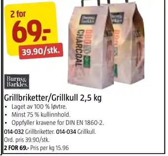 Jula Burns& Barkles. Grillbriketter/Grillkull 2,5 kg tilbud