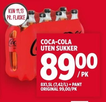 Meny COCA-COLA UTEN SUKKER tilbud