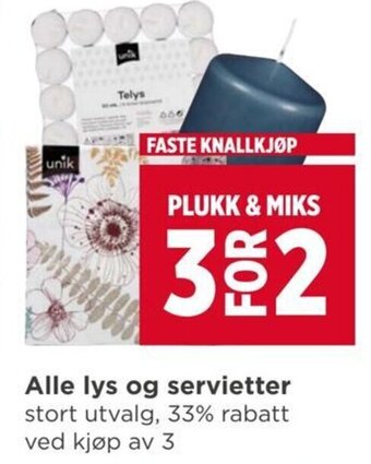 Meny Alle lys og servietter tilbud