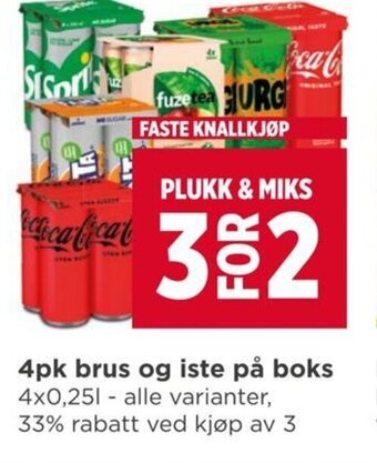 Meny 4pk brus og iste på boks tilbud