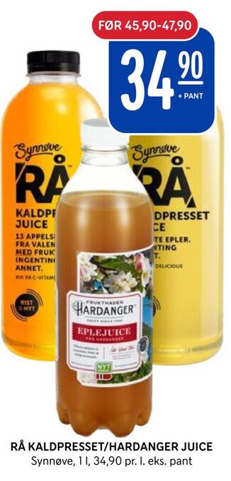 Rema 1000 Rå kaldpresset/hardanger juice tilbud