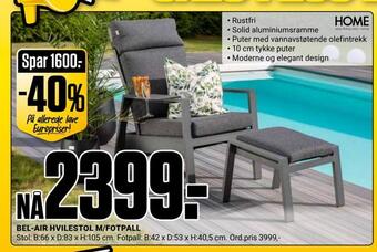 Europris Bel-air hvilestol m/fotpall tilbud