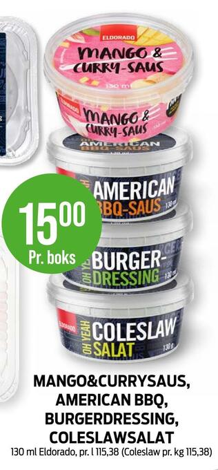 Kiwi Mango & currysaus, american bbq, burgerdressing, coleslawsalat tilbud