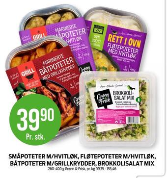 Kiwi Småpoteter m/hvitløk, fløtepoteter m/hvitløk, båtpoteter m/grillkrydder, brokkolisalat mix tilbud