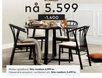 Skeidar Cassandra spisestol i sortbeiset eik tilbud