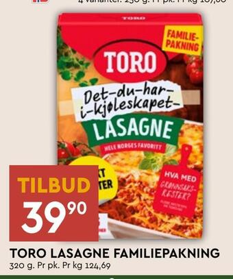Coop Mega Toro lasagne familiepakning tilbud