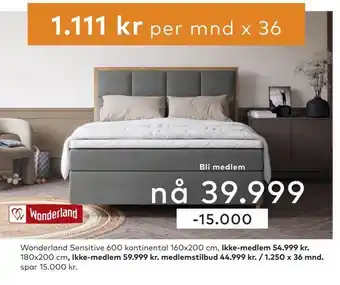 Skeidar Wonderland sensitive 600 kontinental 160x200 cm tilbud