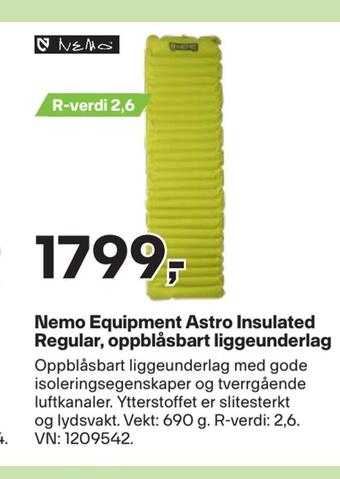 XXL Sport Nemo equipment astro insulated regular, oppblåsbart liggeunderlag tilbud