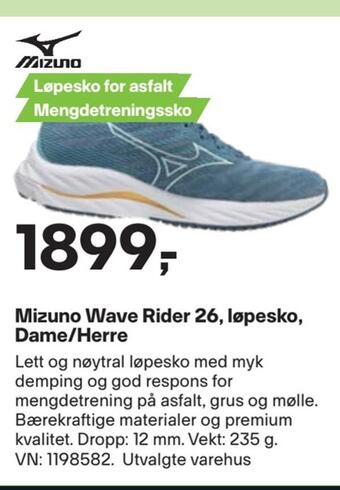 XXL Sport Mizuno wave rider 26, løpesko, dame/herre tilbud