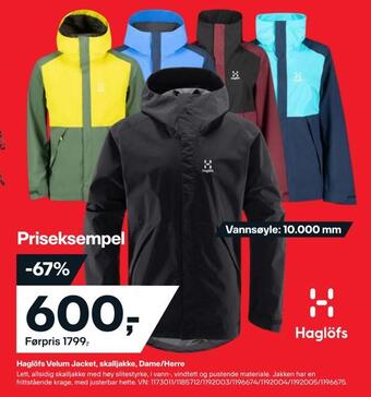 XXL Sport Haglöfs velum jacket, skalljakke, dame/herre tilbud