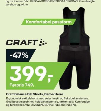 XXL Sport Craft balance bib shorts, dame/herre tilbud