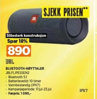POWER JBL BLUETOOTH-HØYTTALER JBLFLIPESSEN2 tilbud