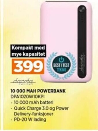 POWER 10 000 MAH POWERBANK DPA1020W10KPI tilbud