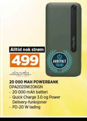 POWER 20 000 MAH POWERBANK DPA2020W20KGN tilbud