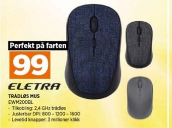 POWER ELETRA TRÅDLØS MUS EWM200BL tilbud