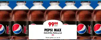 Nordby Supermarket PEPSI MAX 24x0,33 liter, flasker, pr pk SEK tilbud
