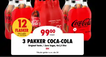 MaxiMat Nordby 3 PAKKER COCA-COLA Original Taste / Zero Sugar, 4x1,5 liter tilbud