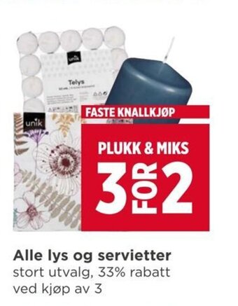 Meny Alle lys og servietter tilbud